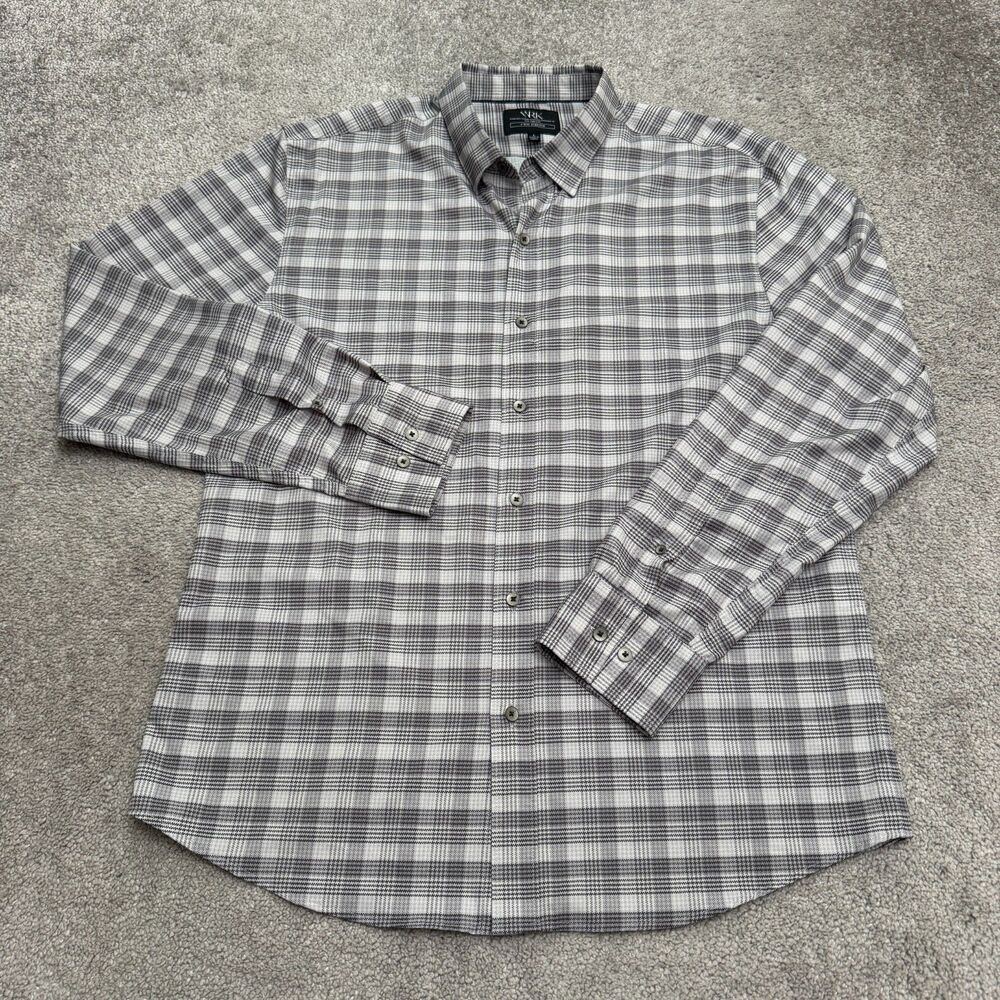 W.R.K 4-Way Stretch Long Sleeve Button Down Shirt Mens Large Grey Plaid Casual